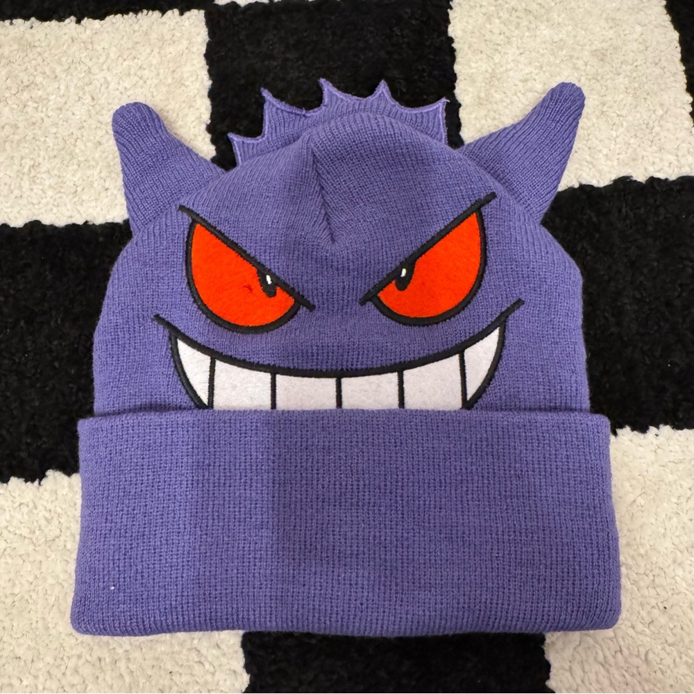 *OFFICIAL* Pokemon Gengar Smiling 3D Ears Purple Knit Beanie Hat